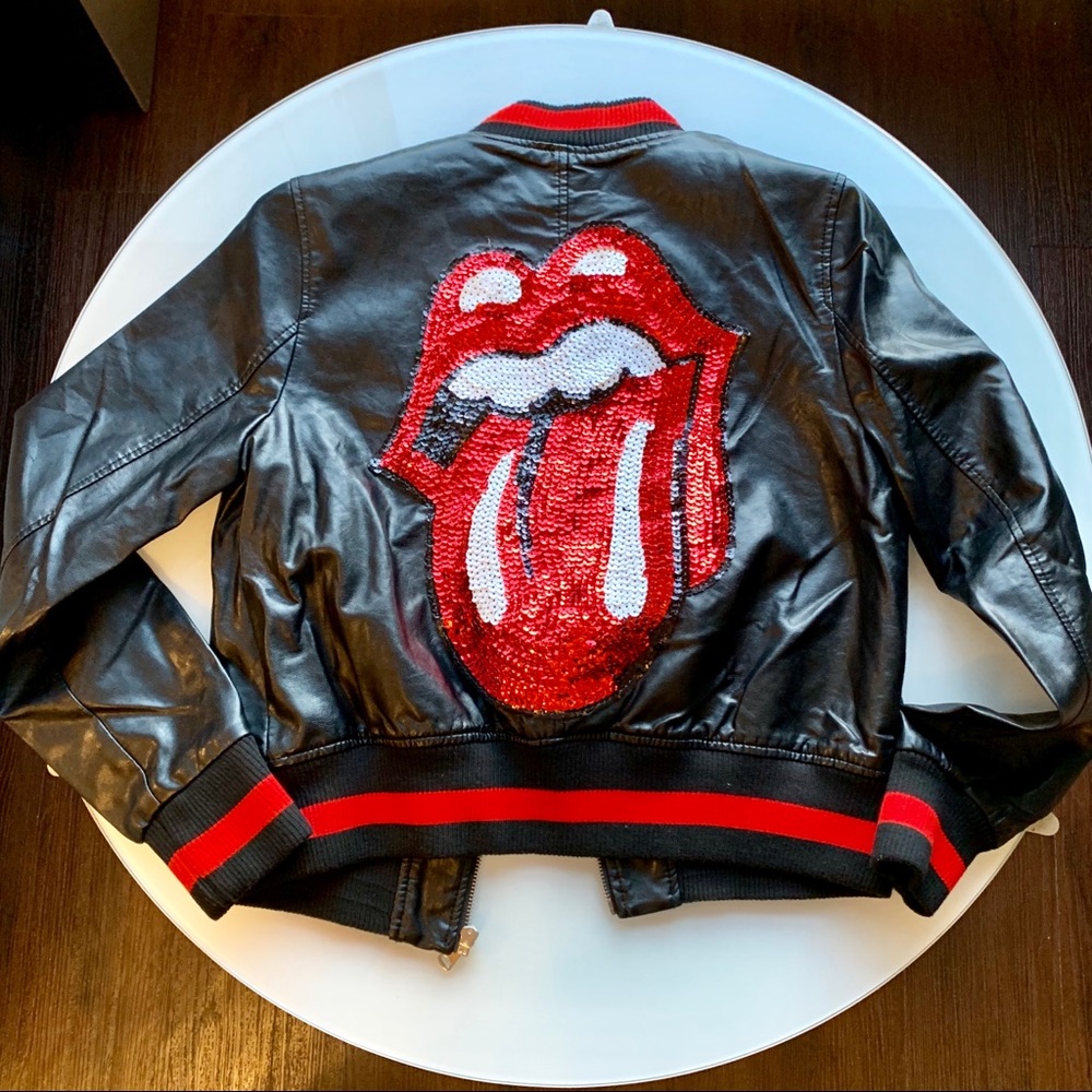 Rolling stones black bomber jacket